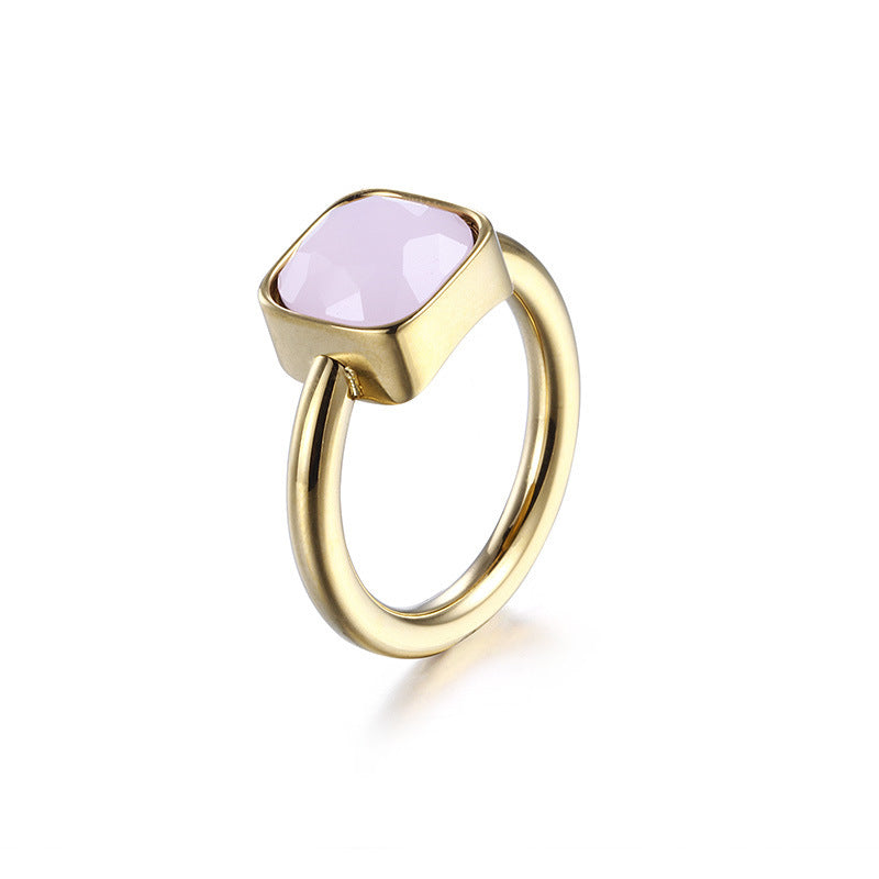 Ladies Titanium Steel Ring with Multicolor Zircon Stones Fashion Jewelry European Geometric Ring Unisex Ring Titanium Steel Band Ring