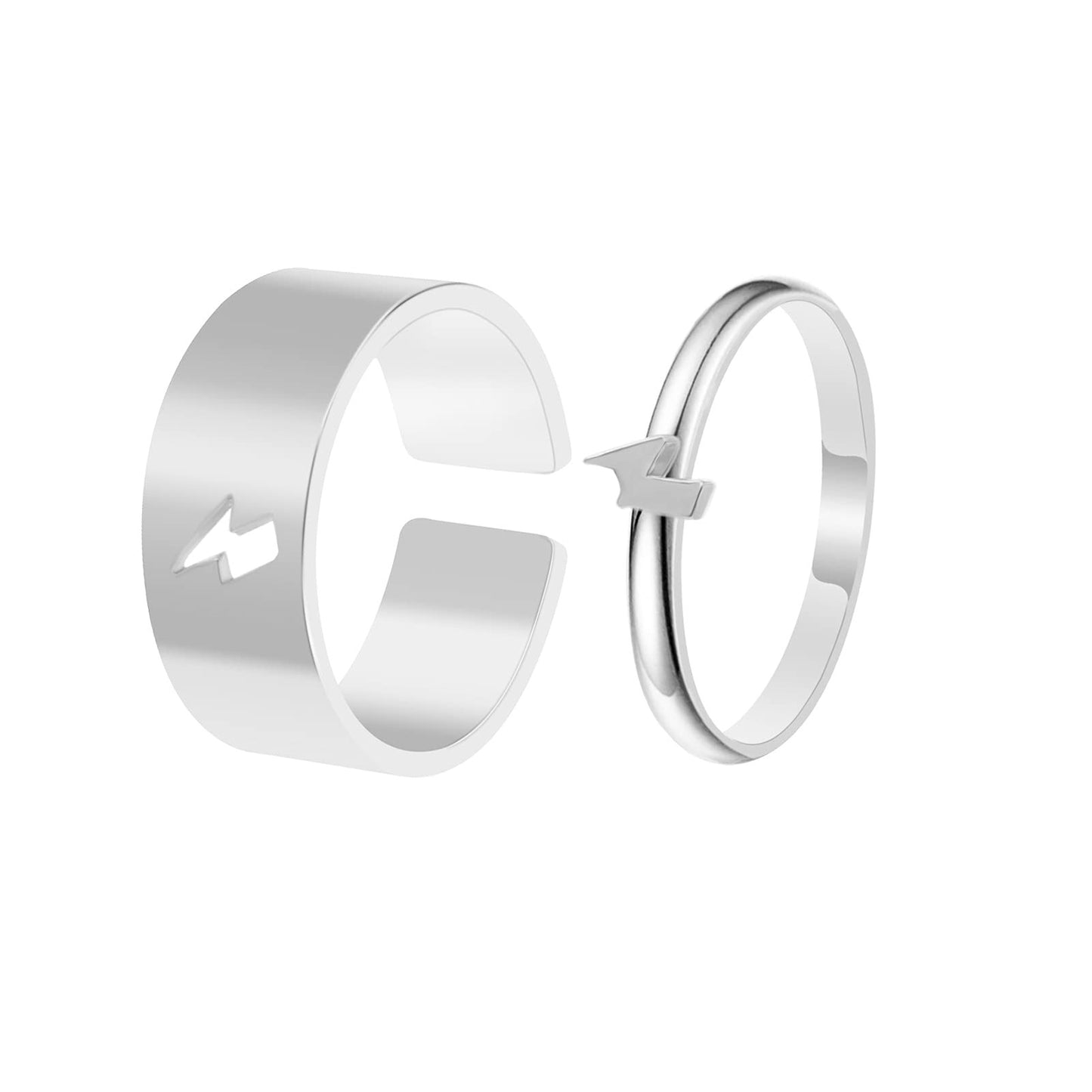 Geometric Rings Set Unisex Adjustable Opening Alloy Lightning Rings Electroplated Fashion Jewelry Two Piece Set