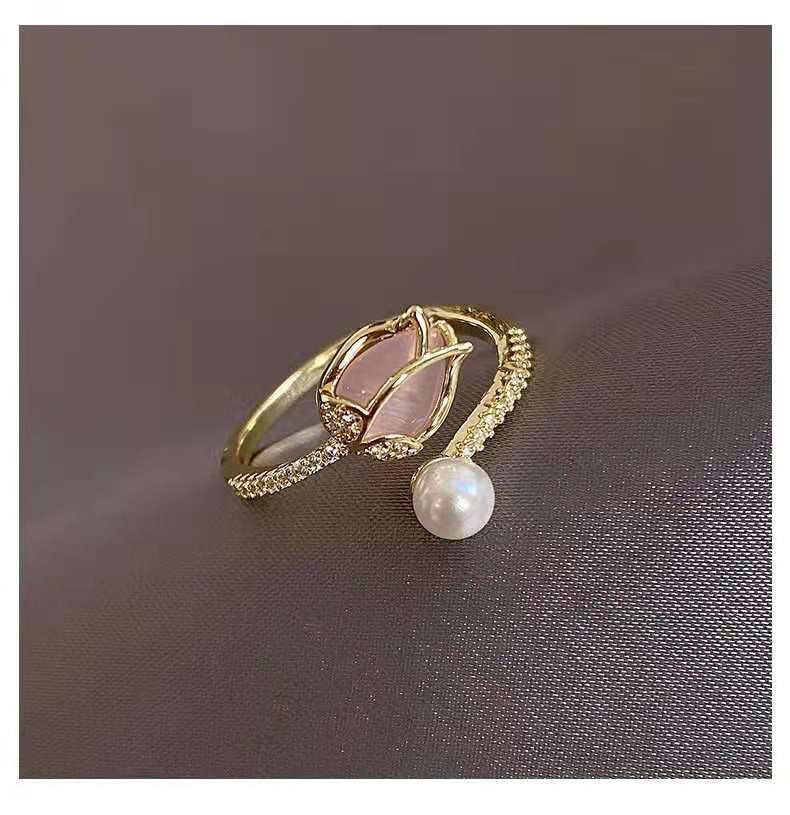 Womens Floral Tulip Ring Adjustable Copper Jewelry Elegant