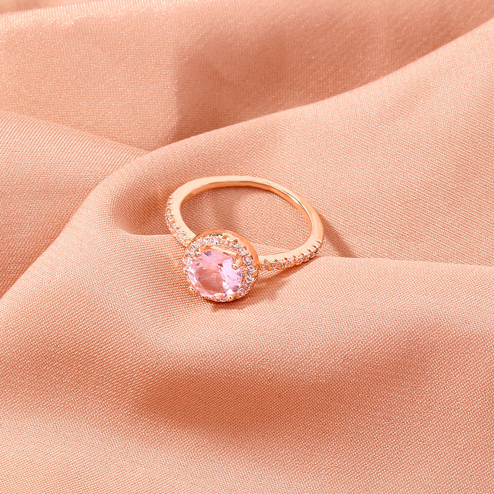 Copper Round Zircon Ring Adjustable Electroplated Fashion Jewelry Durable Versatile Gift for Her North America