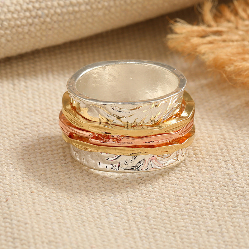 Women Knuckle Ring Fashion Geometry Pattern Alloy Metal Electroplated Yellow Silver Plated Ring European Style