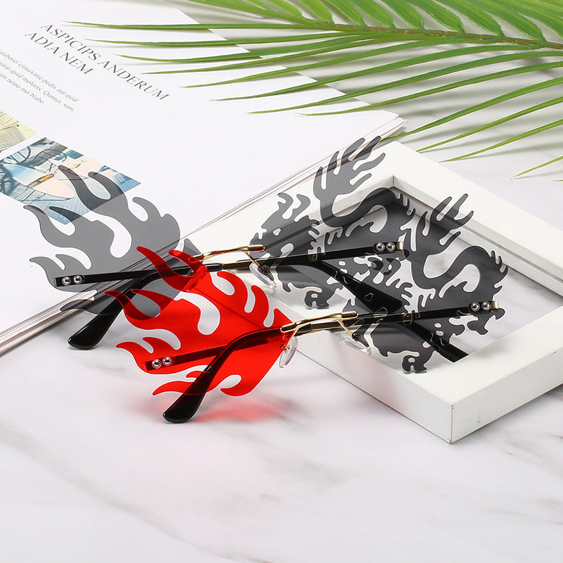 Frameless Glasses Funny Fashion Personality Unique Lightweight Plastic Material Goldtone Frame Black Gray Lens