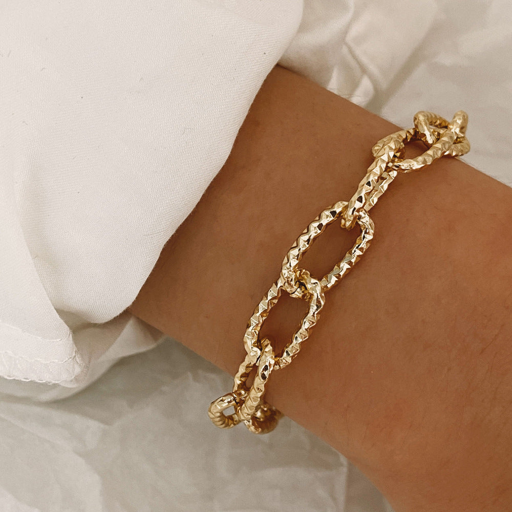 Gold Chain Bracelet Thick Design European Retro Style Alloy Jewelry For Women And Girls Elegant Everyday Wears