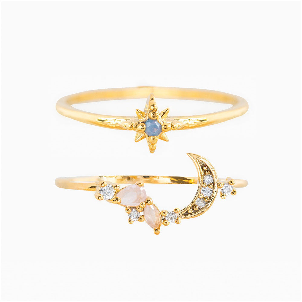 Womens Star Ring Set Moon Ring Set Combined Brass Rings Electroplated Gold Rings Rose Gold Rings White K Rings Star Shaped Rings for Women Gift