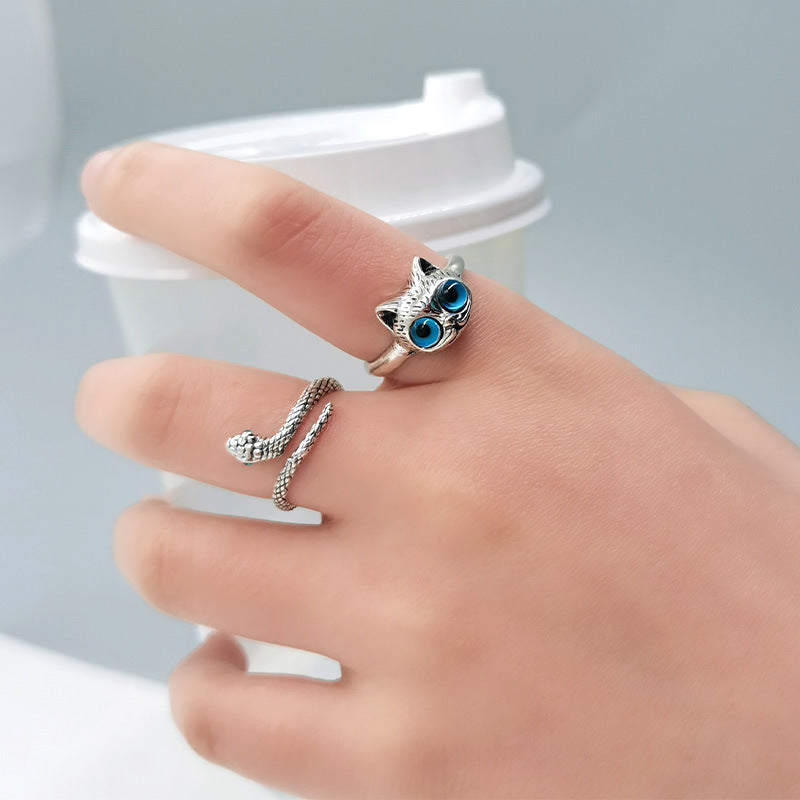 Womens Adjustable Open Ring With Snake Design Geometric Silver Ring For Women And Girls Trendy Jewelry Beautiful Shine