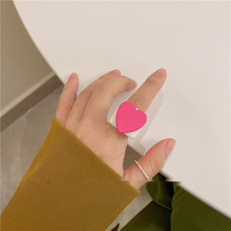 Womens Heart Resin Ring Cute Candy Color Ring Korean Fashion Plastic Love Ring For Women Cute Resin Heart Ring