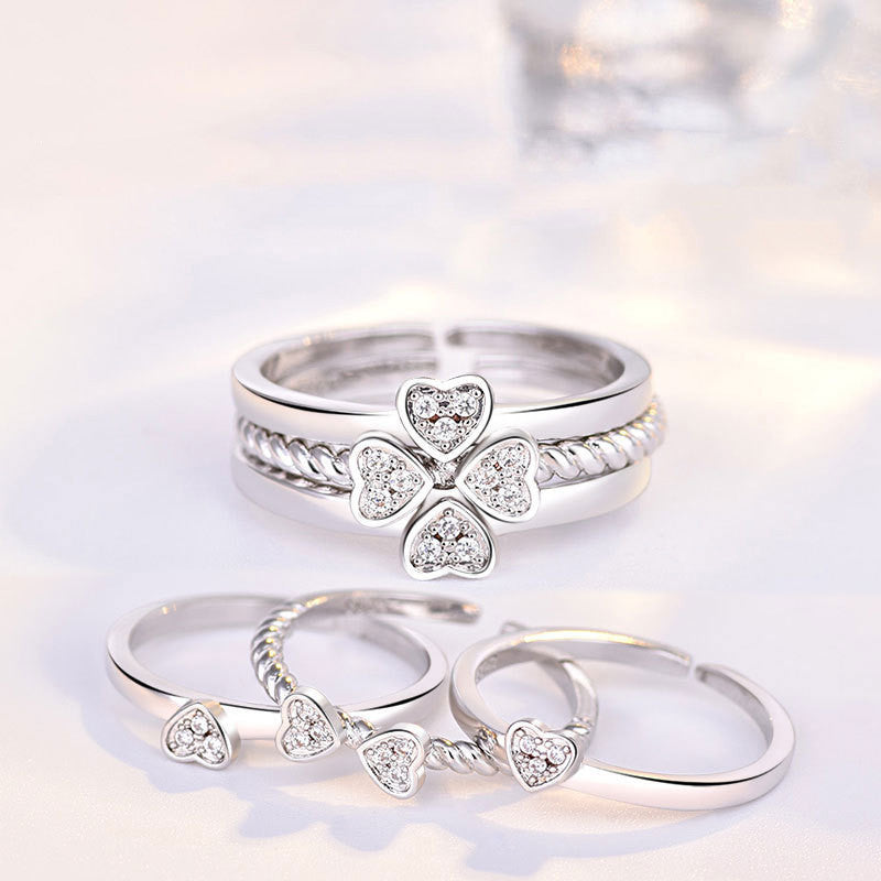 Four Leaf Clover Ring for Women Featuring Rotating Clover and Sparkling Zircon Accents Adjustable Size Sparkle
