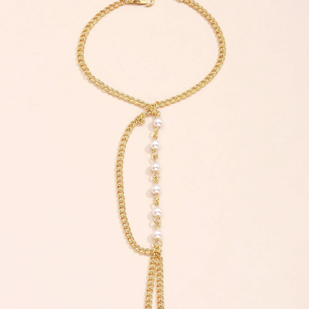 Gold Alloy Electroplated Geometric Bracelet With Pearl Stitching Design Women Elegant Fashion Jewelry Ornament