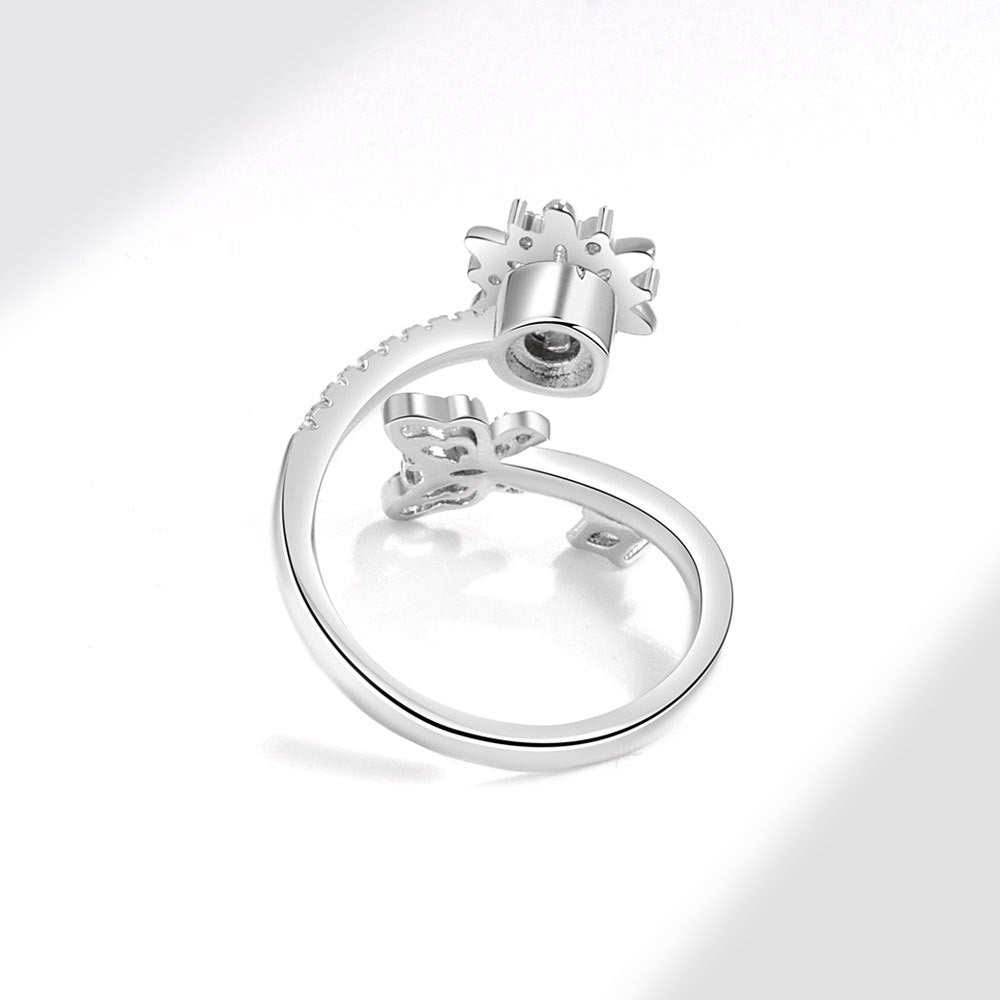 Women's Zircon Rotatable Butterfly Ring Copper Adjustable Opening Geometry Electroplating White Gold Female Ring
