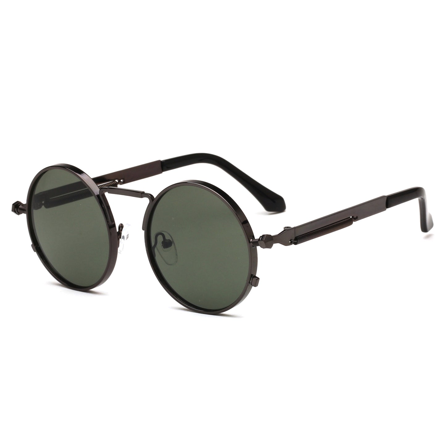 Round Sunglasses With Metal Frame Spring Design And AC Lenses For Men And Women Gray Green Black Brown Lens Choices