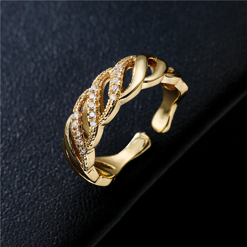 Womens Adjustable Ring 18K Gold Plated Geometric Micro Inlay Fashion Jewelry High High Quality Statement Piece