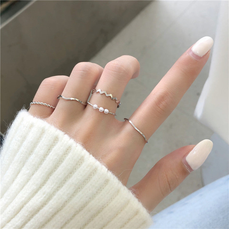 Elegant U Shaped Pearl Inlay Alloy Ring For Women Adjustable Opening Korean Style Birthday Gifts Everyday Wear