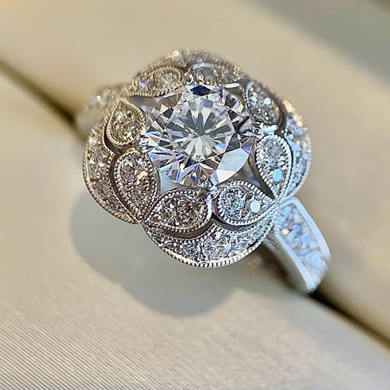 Flower Zircon Ring Copper White Gold Plated Ethnic Jewelry For Engagement Wedding Anniversary Gift For You Now