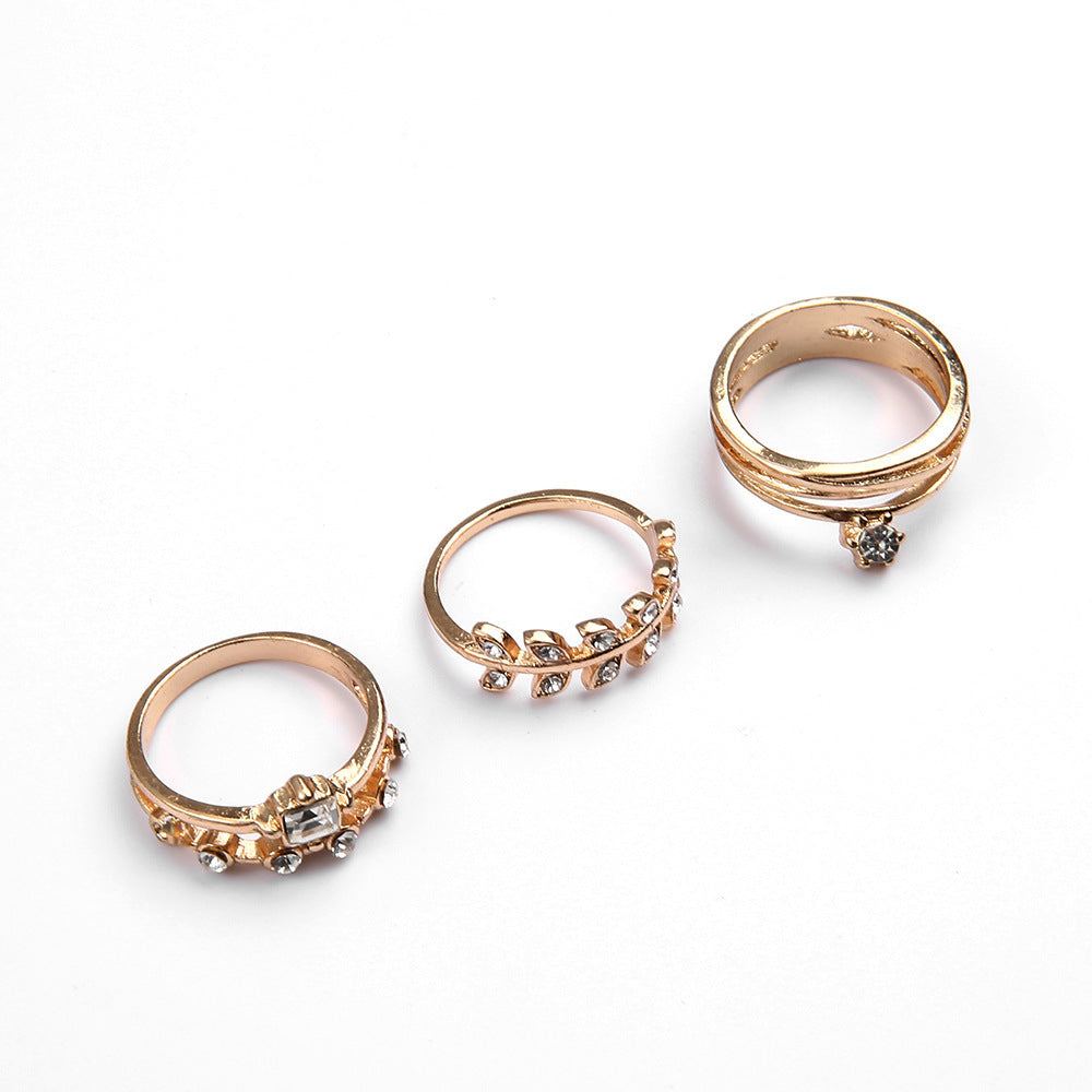 Womens Flower Ring Set 3 Piece Gold Alloy Inlaid Gem European Vintage Wedding Rings Fashion Jewelry Gift Style