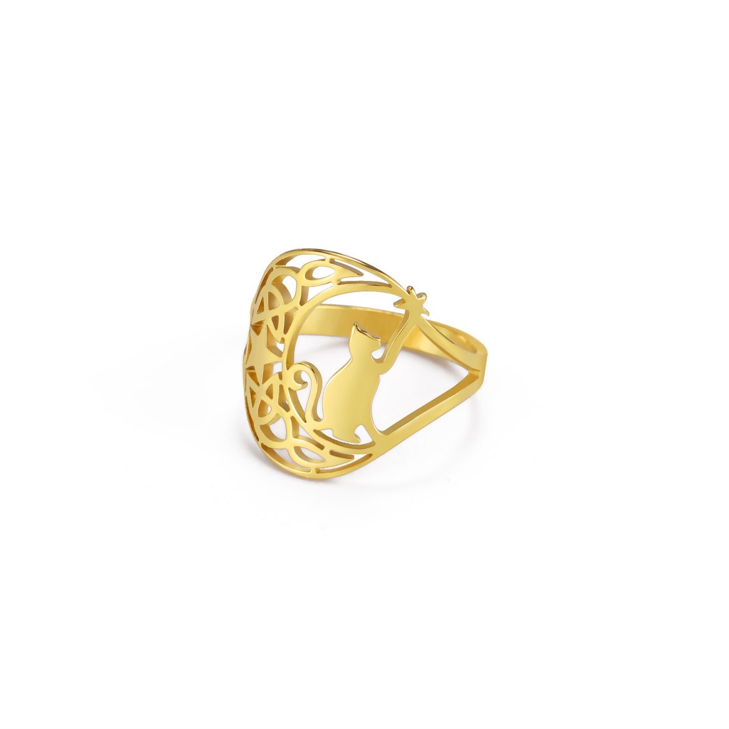 Unisex Stainless Steel Kitten Ring With Star Knot Design Fashion Jewelry Electroplated European Style Ring Accessory