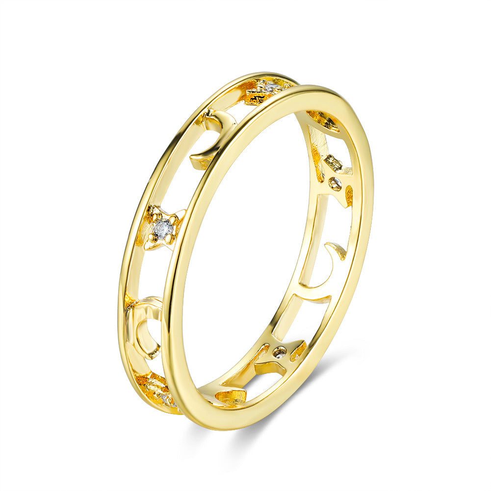 Gold Zircon Ring With Circle Star And Moon Design For Women Copper Base Jewelry Sizes 6 7 8 9 10 Gifts For Her