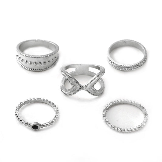Five Piece Star Rings Set For Women Silver Alloy European Style Jewelry Collection Elegant Fashion Accessory Gift