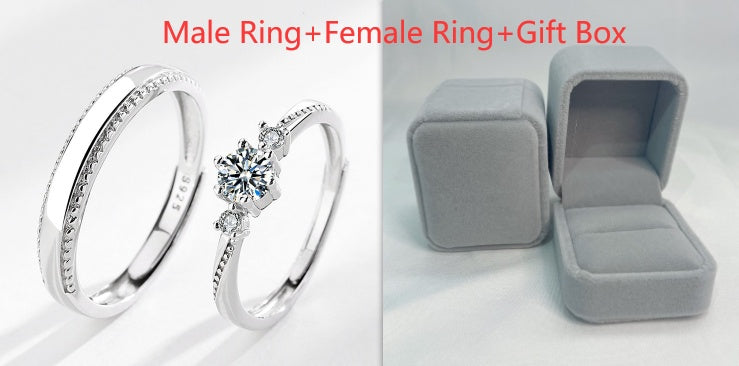 Couple Rings Set Diamond Accent Matching Bands For Him And Her Adjustable 925 Silver Promise Rings Wedding Engagement