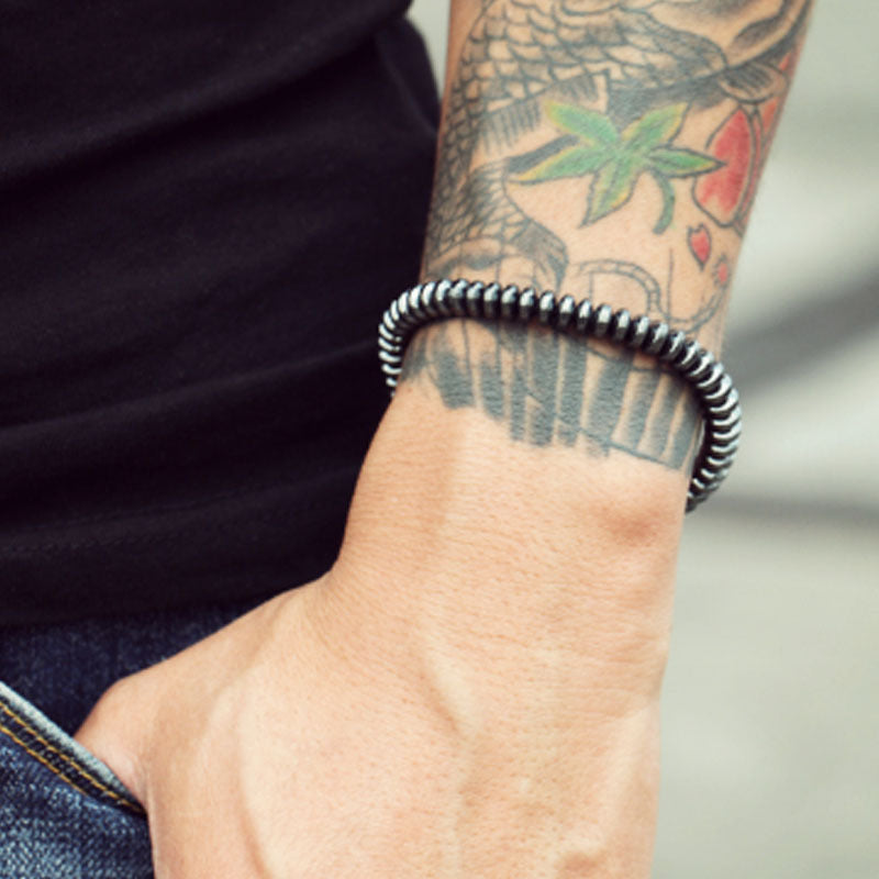 Mens Beaded Bracelet Handmade With European Geometric Stone Charm And Bright Black Zircon Matte Imperial Tiger