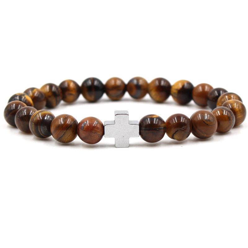 Unisex Natural Stone Beaded Bracelet with Geometric Design and Magnetic Clasp 8mm Round Beads 19cm Daily Uses