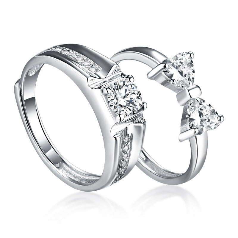 Sterling Silver Couple Rings For Women Elegant Open Design Fashion Jewelry Love Eternal Valentines Day Gift Set