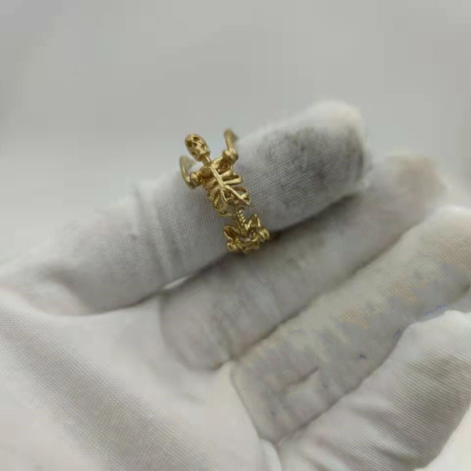 Mens Womens Pure Copper Ring Personality Skull Design Fashion Geometry Ring Gold Color Statement Ring for Men and Women Skull Jewelry