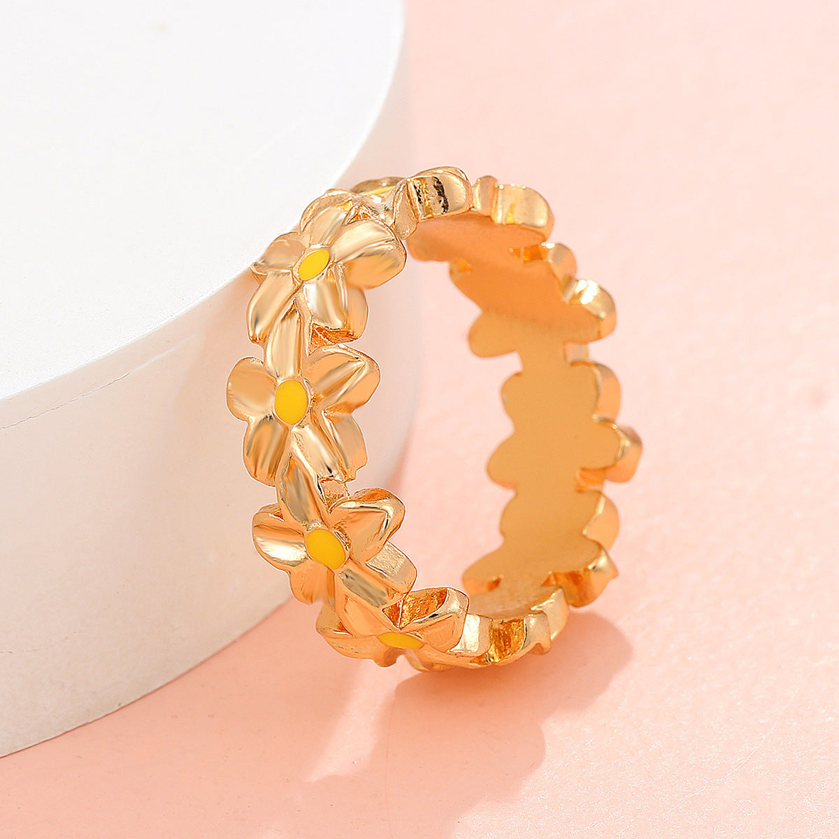 Womens Flower Ring Delicate Electroplated Alloy Fashion Ring Simple Elegant Design Perfect Gift For Her For All