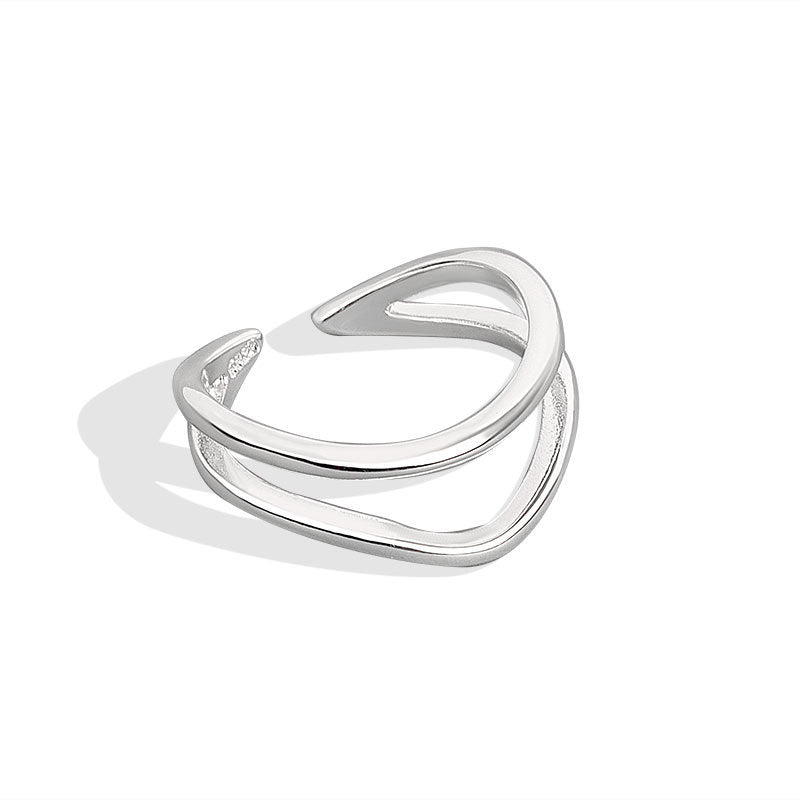 Womens Adjustable Double Layer Geometric Copper Ring Platinum Color Simple Band Fashion Jewelry Elegant Styles