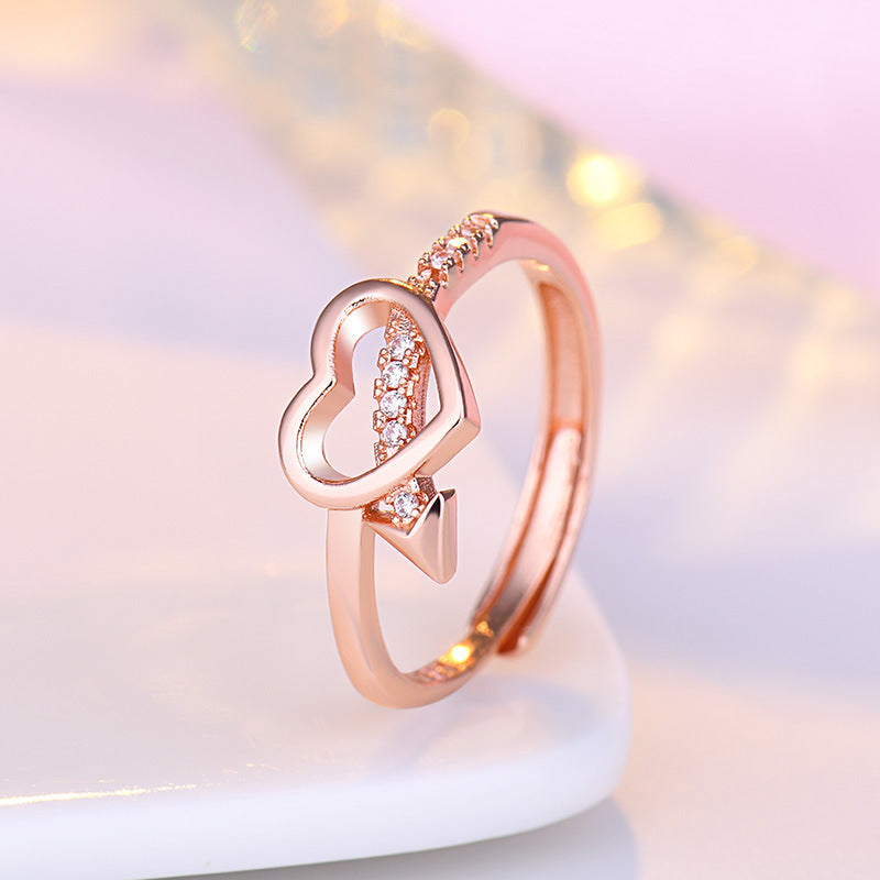 Heart Shaped Arrow Ring Korean Style Adjustable Jewelry