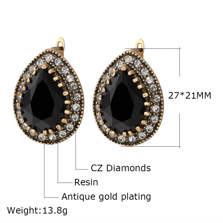 Retro Rhinestone Drop Earrings With Resin Inlay Geometric Dangle Earrings For Women Girls Stylish Elegant Look