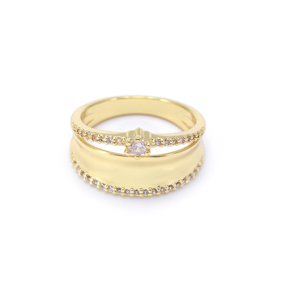 Geometric Zircon Ring For Women Copper Gold Plated European Style Modern Fashion Jewelry Gift Idea For Party Wear