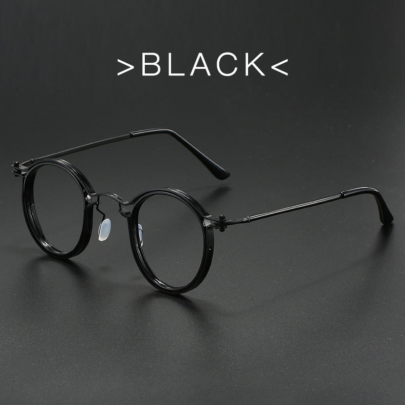 Round Frame Anti Blue Light Glasses Full Plastic Metal Frame AC Lenses Zero Degree Plain Glasses In Black Gold