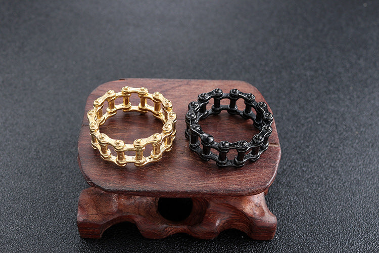 Mens Ring Titanium Steel Chain Band Engagement Ring Jewelry Ring Width 11MM For Men Fashion Jewelry Black Gold