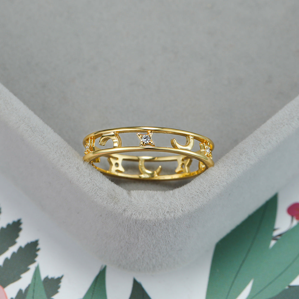 Gold Zircon Ring With Circle Star And Moon Design For Women Copper Base Jewelry Sizes 6 7 8 9 10 Gifts For Her