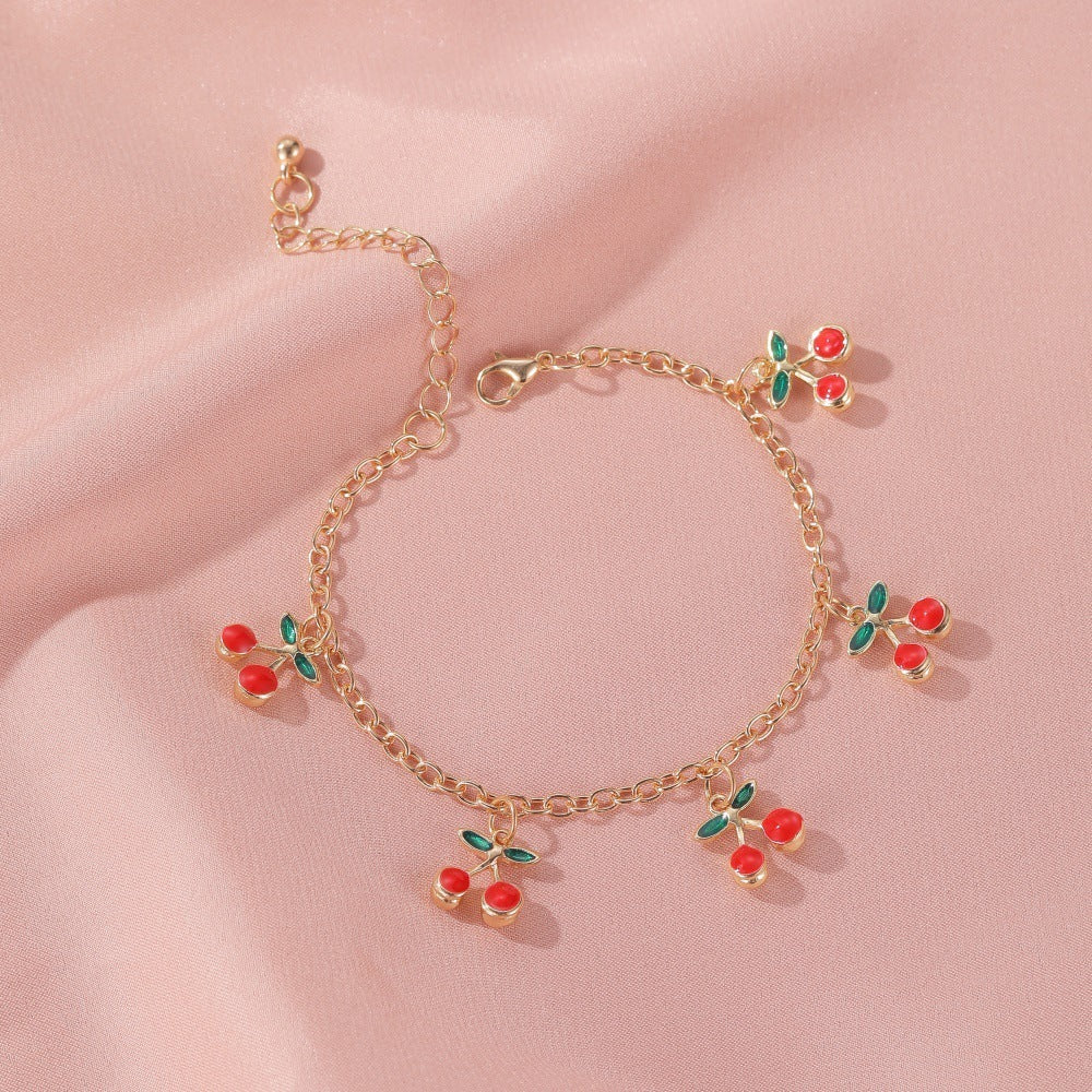 Cherry Charm Bracelet Fashionable Gold Plated Alloy Bracelet Trendy Fruit Jewelry Sweet Elegant Design Perfect