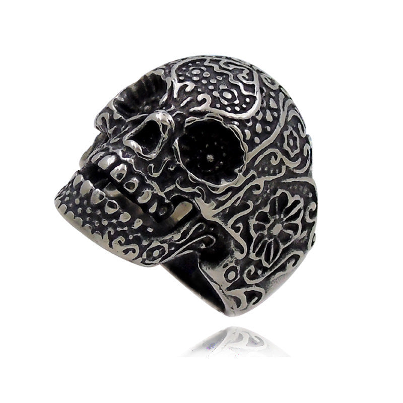 Mens Skull Ring Titanium Steel Electroplate Hip Hop Punk Biker Jewelry Durable Retro European American Fashion Accessory