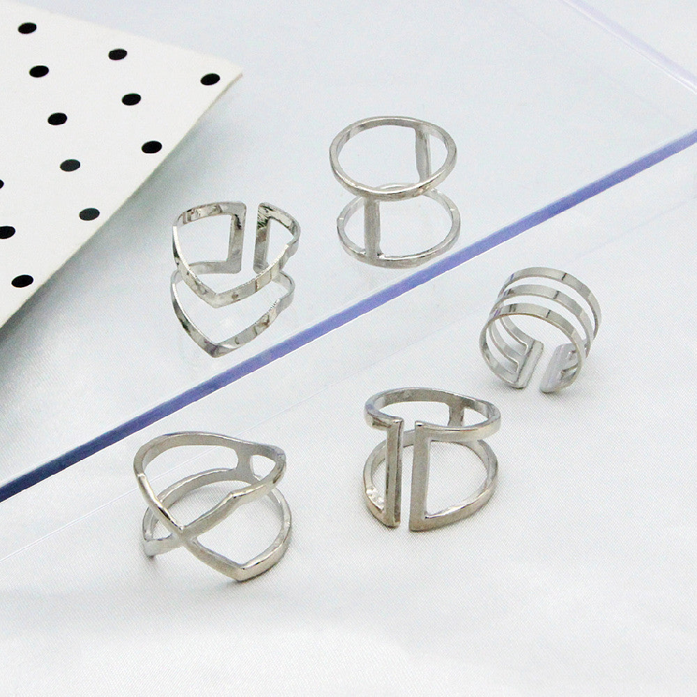 Unisex Geometric Alloy Ring Set Cross V Shape Gold for Women and Men Everyday Wear Fashion Jewelry Electroplated Finish