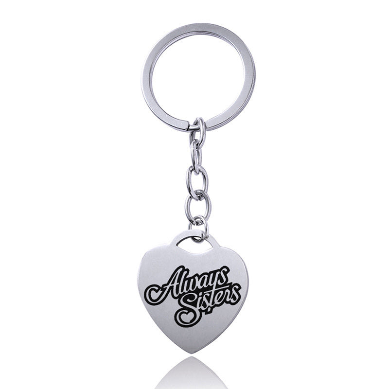 Womens Heart Keychain Stainless Steel Silver Trendy Cute Gift For Sister And Best Friend Elegant Everyday Accessory