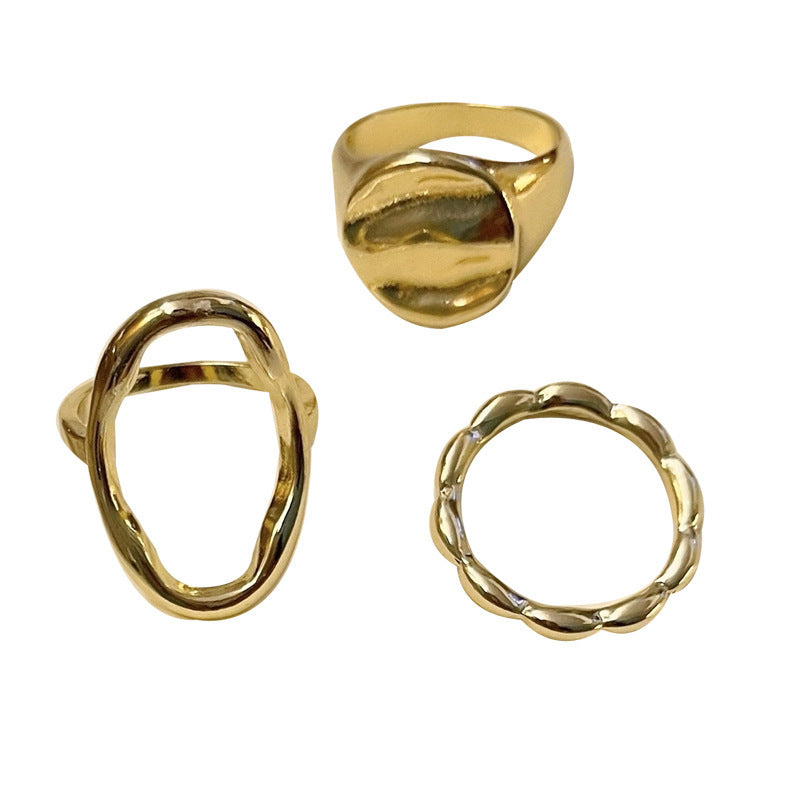 Geometric Hollow Ring Set For Women Alloy Metal Jewelry