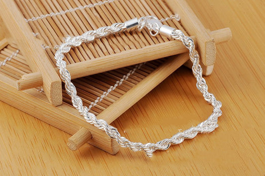 Twisted Rope Bracelet Silver Plated 4mm Wide 20cm Long Unisex Jewelry For Men And Women Elegant Fashion Accessory