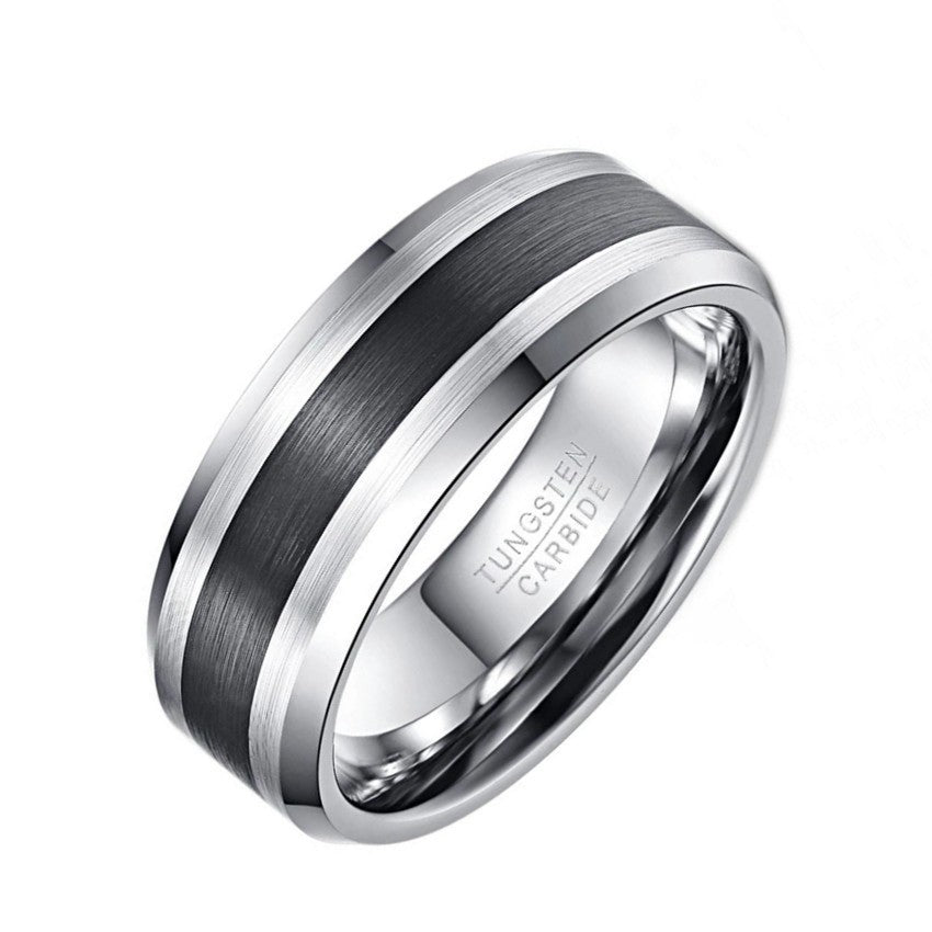 Mens Tungsten Steel Ring Brushed Black U Shaped 8mm Comfort Fit Stylish Everyday Jewelry Accessory Gift Idea For Him