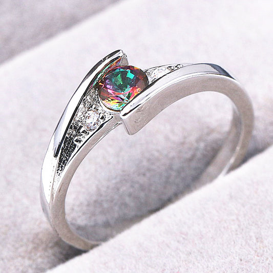 Womens Fashion Ring With Original Silver Inlay And Colorful Crystal Accents New Design Ring For Women European