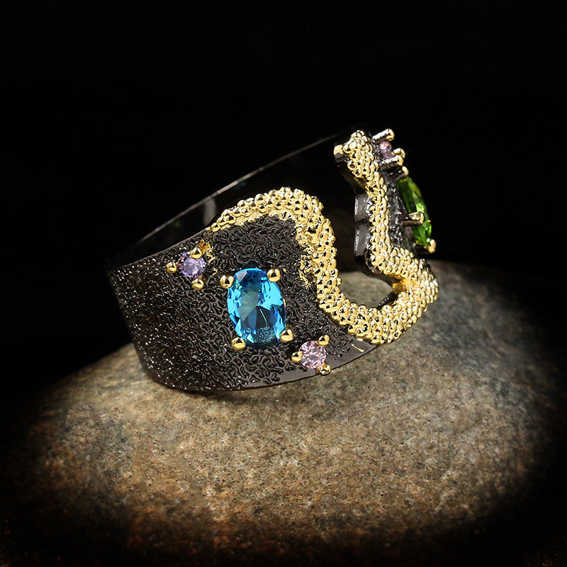 Womens Rings Abstract Geometric Retro Style Brass White Steel Plated Elegant European American Fashion Jewelry