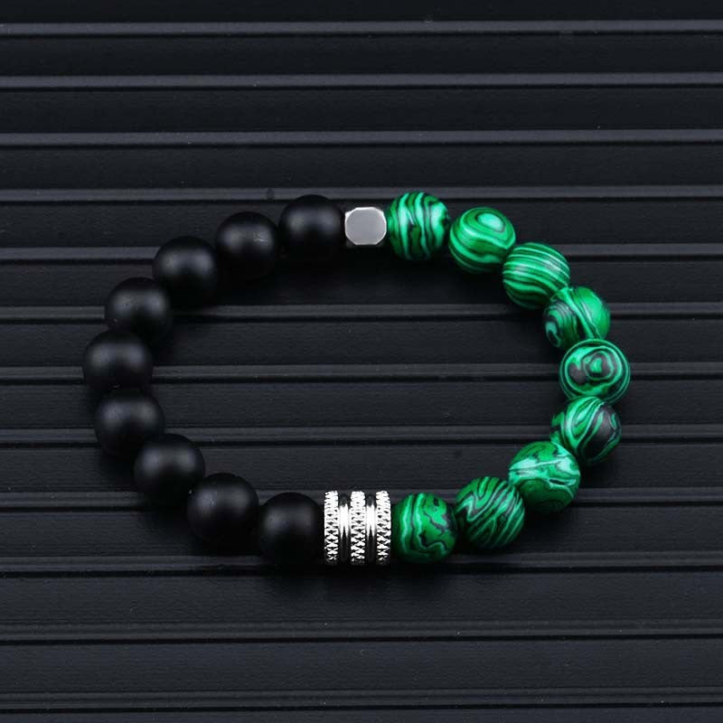 Mens Two Tone Stainless Steel Bracelet With Volcanic Tiger Eye Titanium Steel Geometric Design For Him Jewelry Gift