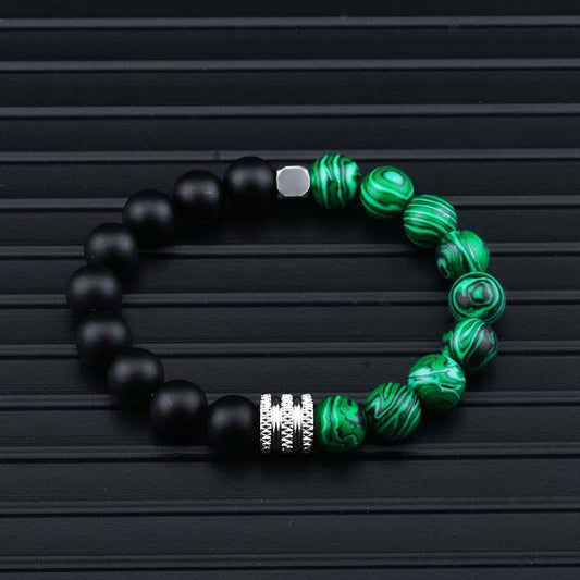 Mens Two Tone Stainless Steel Bracelet With Volcanic Tiger Eye Titanium Steel Geometric Design For Him Jewelry Gift