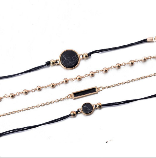 Geometric Alloy Chain Bracelet Set For Women Black And Turquoise Fashion Jewelry Individually Packaged For Everyday Wear