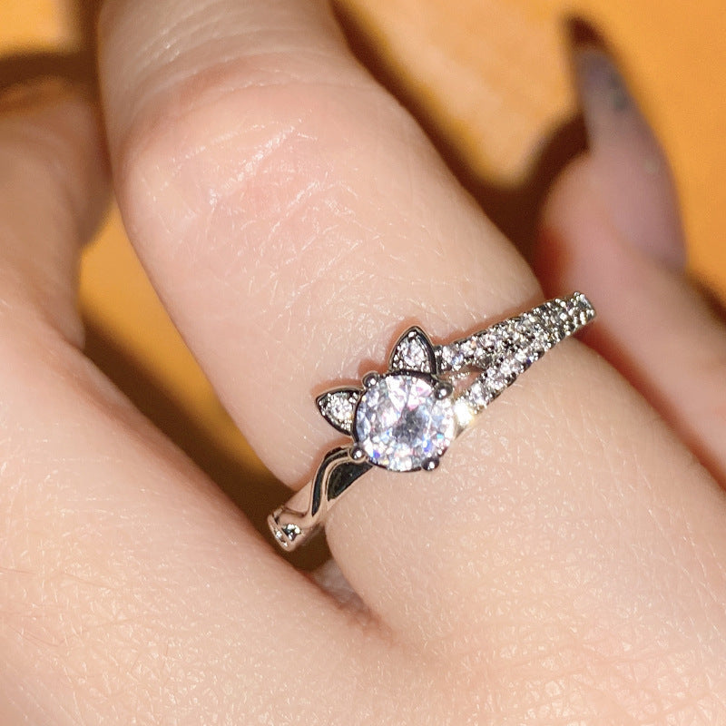 Womens Kitten Zodiac Ring Fashion Electroplated Zinc Alloy Ring With Artificial Diamond A Perfect Gift For Her