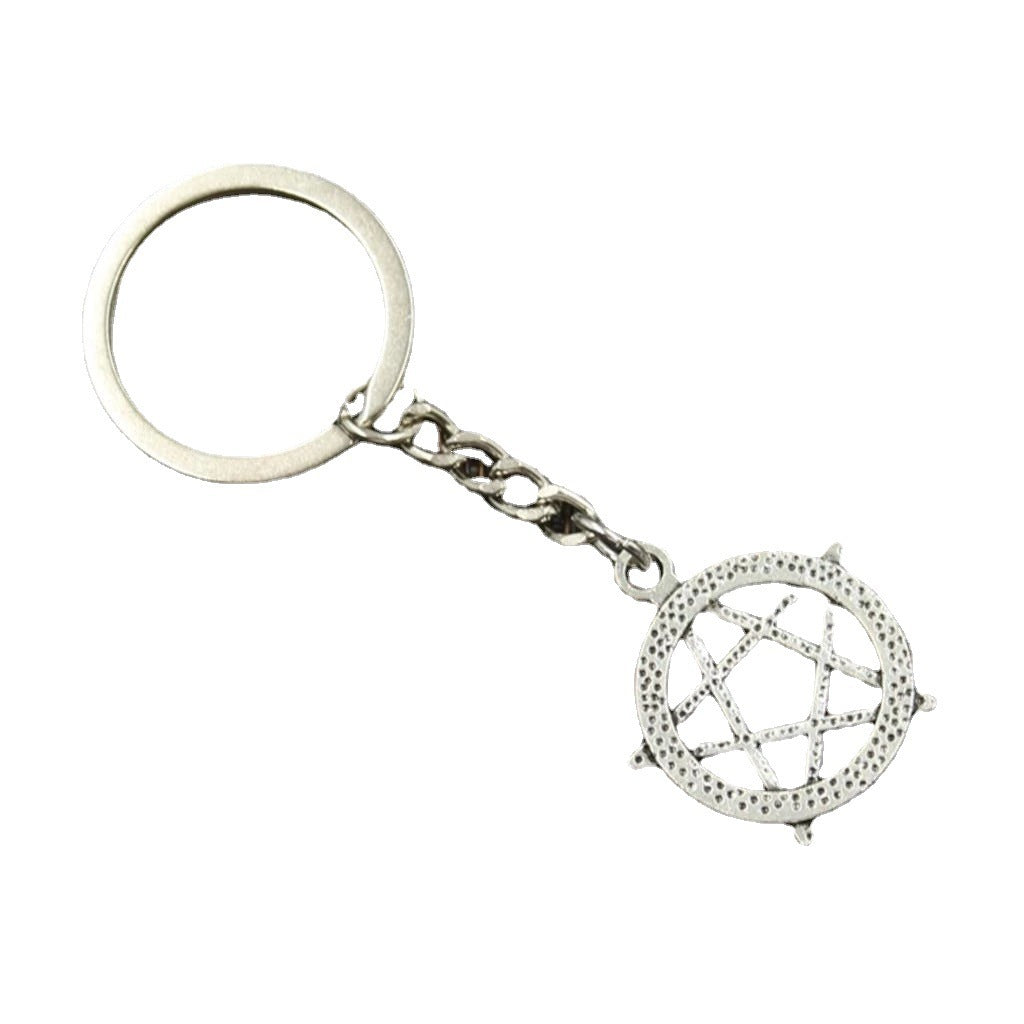 European Five Pointed Stars Keychain Alloy Key Ring Mysterious Charm Fashion Accessory Handbags Decoration Car