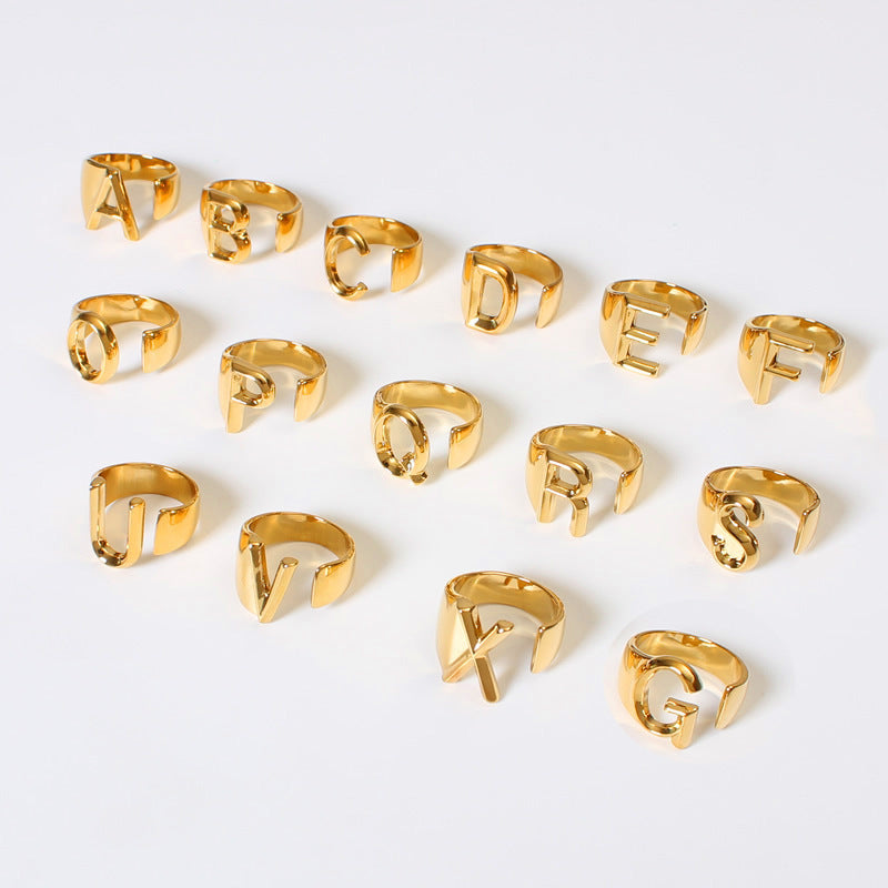 Gold Alloy Letter Ring For Women Initial Alphabet Ring Electroplated Simple Fashion Jewelry Gift For Daily Wear Style