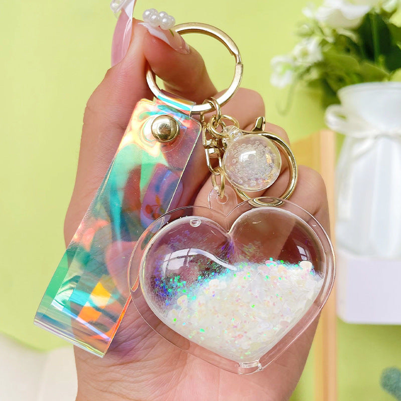 Acrylic Quicksand Heart Keychain Liquid Filled Key Chain Fashion Accessories Colorful Keyring Decoration Gifts